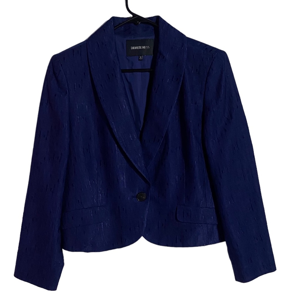 Lafayette blazer 10 navy blue 140 NY jacquard wool blend office business church